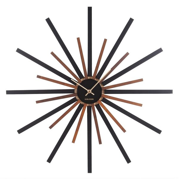 KARLSSON Nástenné hodiny Diva – čierna, tmavé drevo ø 60 cm x 4,5 cm