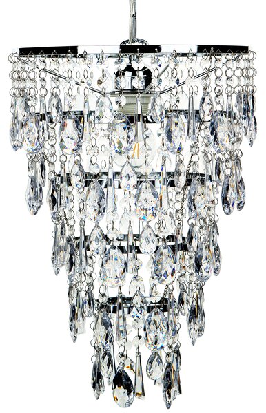 Luster strieborná priehľadná železo PVC plexisklo lesklý povrch s krištáľmi závesná lampa glamour štýl obývačka jedáleň