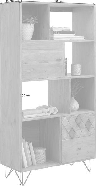 REGÁL, farba akácie, bronzová, oceľ, akácia, 80/155/35 cm Ambia Home - Regály