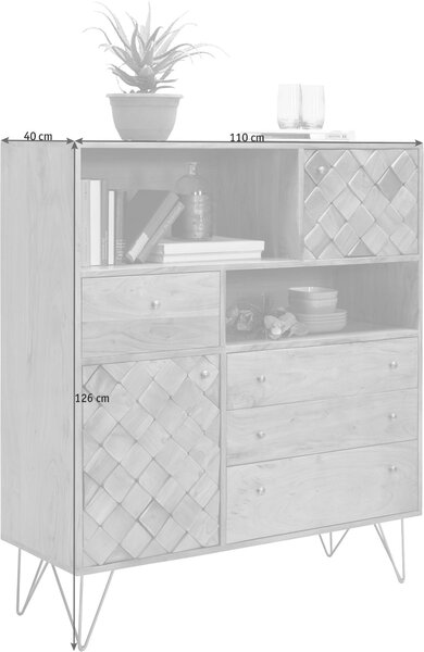 KOMODA, akácia, farba akácie, bronzová, 110/126/40 cm Ambia Home - Komody