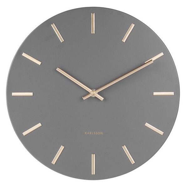 KARLSSON Nástenné hodiny Charm Steel – šedá, zlatá ø 30 cm x 3,5 cm
