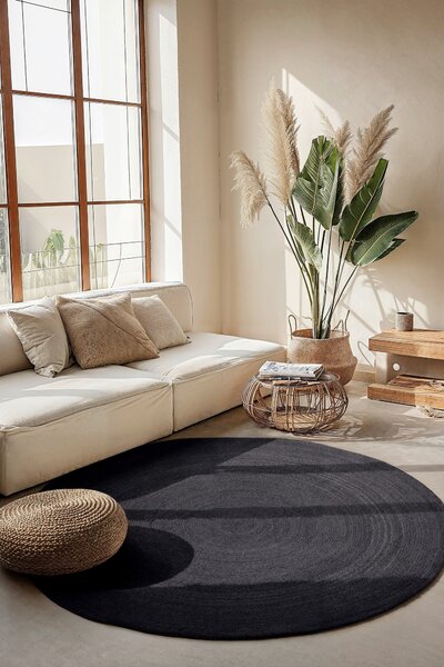 Hanse Home , Kusový koberec Jute Braided 106322 Black kruh, 200x200 (priemer) kruh, čierna, chodba / predsieň