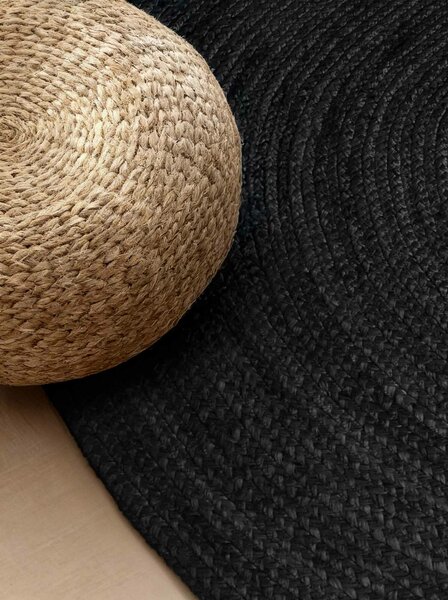 Hanse Home, Kusový koberec Jute Braided 106322 Black ovál, 160x230 ovál, čierna, chodba / predsieň