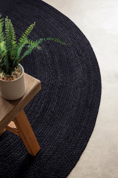 Hanse Home , Kusový koberec Jute Braided 106322 Black kruh, 200x200 (priemer) kruh, čierna, chodba / predsieň
