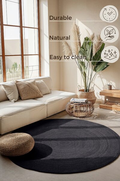 Hanse Home , Kusový koberec Jute Braided 106322 Black kruh, 200x200 (priemer) kruh, čierna, chodba / predsieň