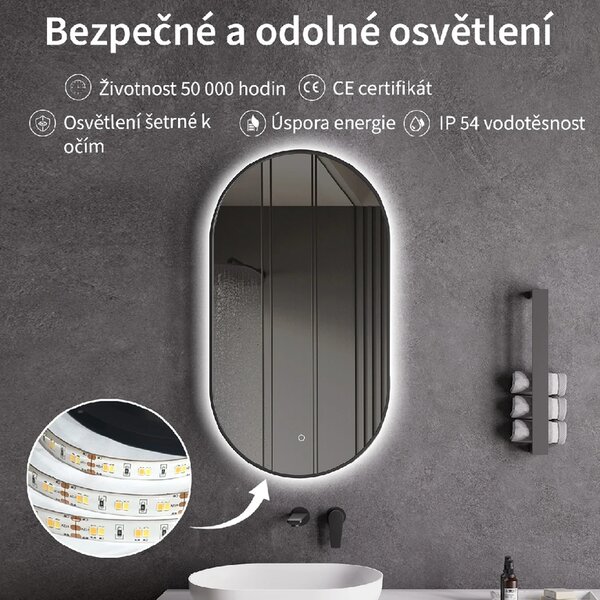 CERANO - Kúpeľňové LED zrkadlo Balzo, kovový rám - čierna matná - 40x60 cm