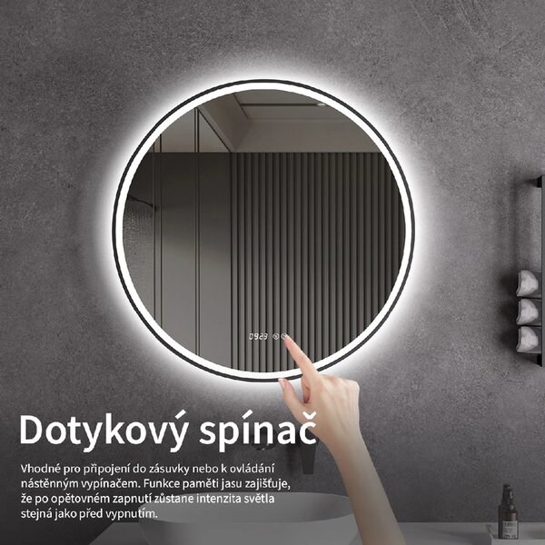 CERANO - Kúpeľňové LED zrkadlo Rivo, kovový rám - čierna matná - Ø 60 cm