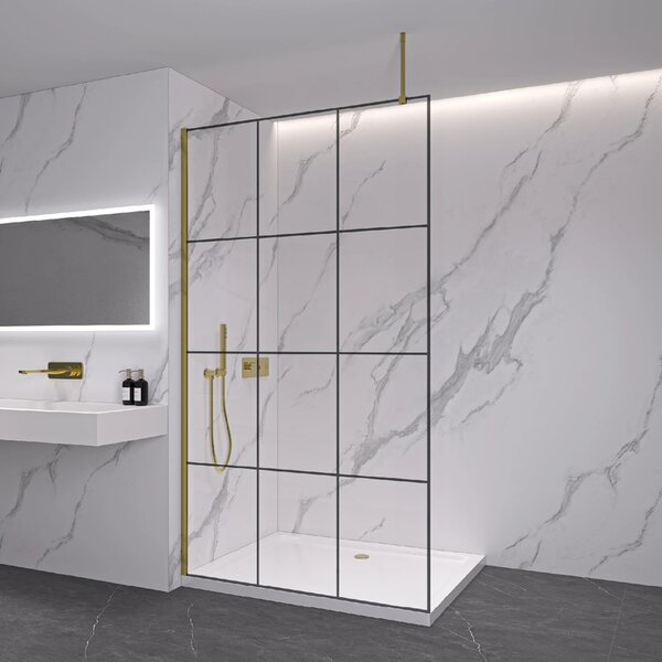CERANO - Sprchová zástena Walk-in Onyx Top Round Ľ/P - 8 mm - guľatá vzpera - zlatá, industriálne sklo - 90x200 cm