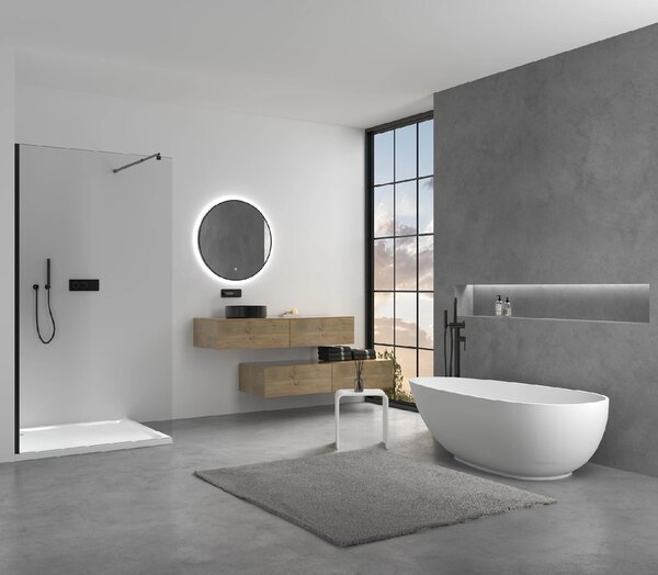 CERANO - Sprchová zástena Walk-in Onyx Round Ľ/P - 8 mm - guľatá vzpera - čierna matná, transparentné sklo - 30x200 cm