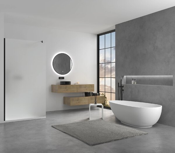 CERANO - Sprchová zástena Walk-in Onyx Round Ľ/P - 8 mm - guľatá vzpera - čierna matná, mliečne sklo - 30x200 cm