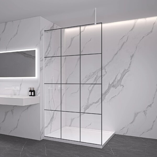 CERANO - Sprchová zástena Walk-in Onyx Top Round Ľ/P - 8 mm - guľatá vzpera - biela matná, industriálne sklo - 90x200 cm