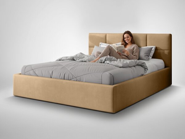 Čalúnená manželská posteľ s úložným priestorom Rinimi Slim 140x200 - hnedá