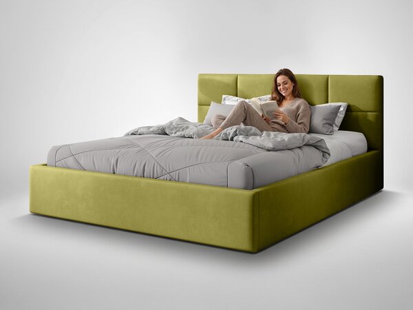 Čalúnená manželská posteľ s úložným priestorom Rinimi Slim 140x200 - olivová