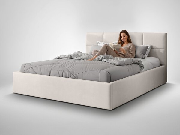 Čalúnená manželská posteľ s úložným priestorom Rinimi Slim 160x200 - studená béžová