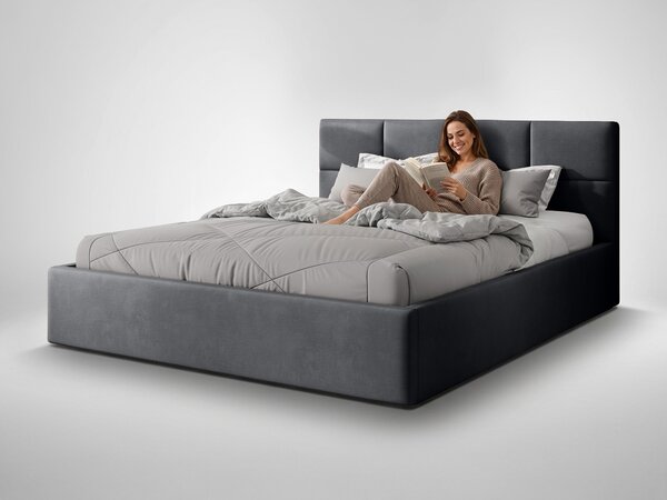 Čalúnená manželská posteľ s úložným priestorom Rinimi Slim 140x200 - tmavosivá