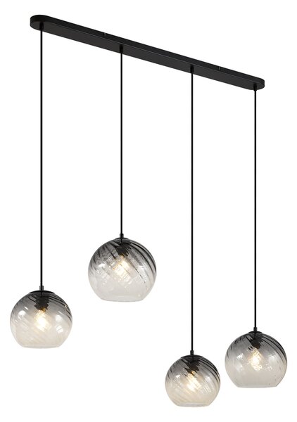 Art Deco závesná lampa čierna s dymovým sklom obdĺžniková 4-svetlá - Bao
