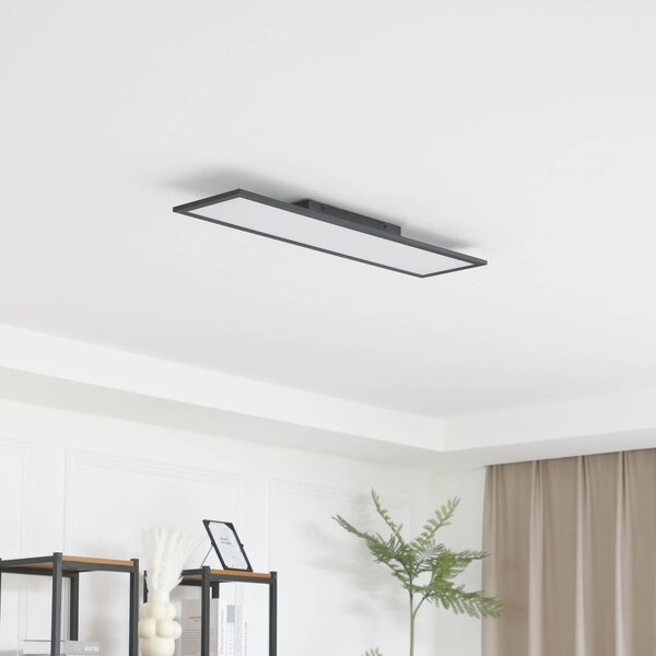Lindby LED panel Enhife, čierny, 80 x 20 cm, kov, 4 000 K, Čierna, Pracovňa / Kancelária, Moderný