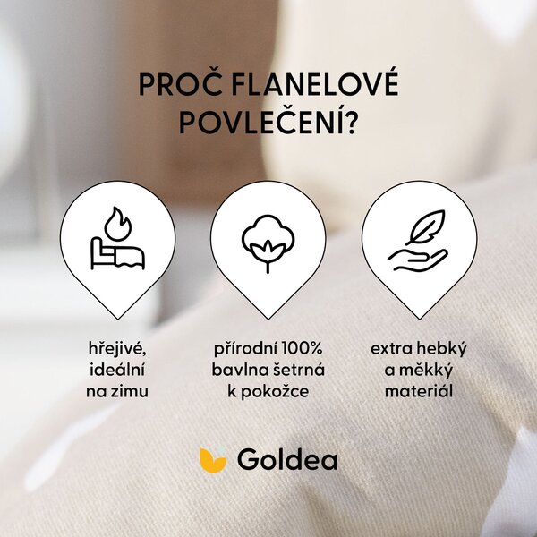 Goldea flanelové posteľné obliečky - srdiečka na latte 140 x 200 a 70 x 90 cm