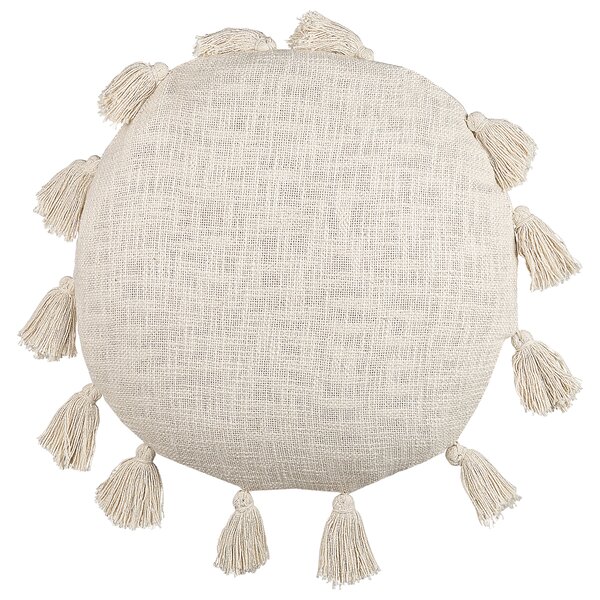 Dekoratívny vankúš béžový bavlna 45 cm okrúhly so strapcami moderný boho štýl doplnky