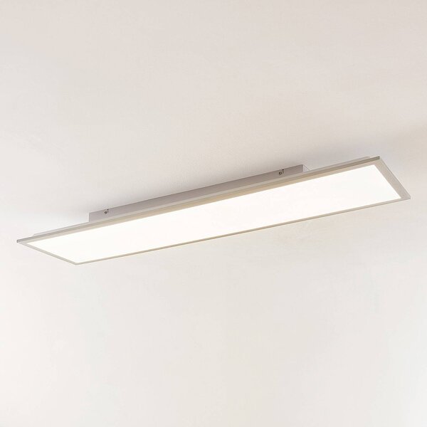 Lindby LED panel Stenley, 4 000 K, 120 cm x 30 cm, strieborná/biela, Biela / opálová, Kuchyňa, Plast, Moderný, Stropné svetlo