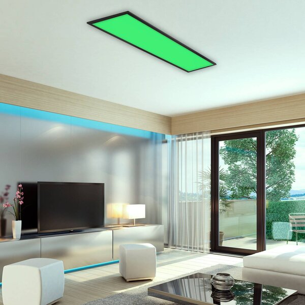 Farebný LED panel, stmievateľný, RGB, 100x25cm, Čierna, Obývacia izba / jedáleň, Plast, Moderný, Stropné svetlo