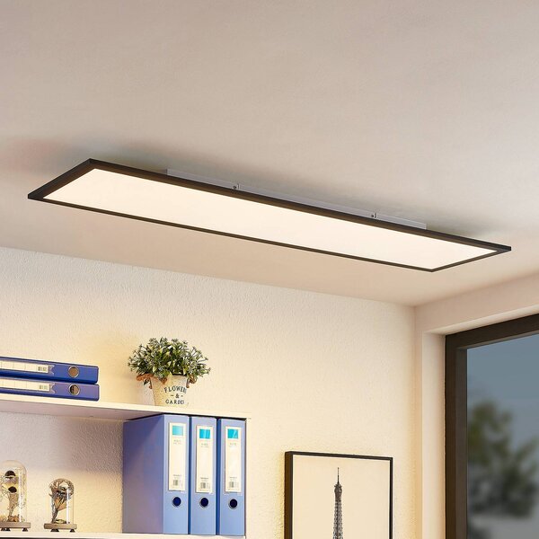 Lindby LED panel Nelios, 120 x 30 cm, 4000K, čierny, kov, Čierna, Kuchyňa, Hliník, Moderný, Stropné svetlo
