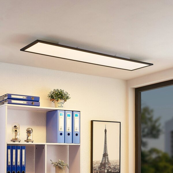 Lindby LED panel Nelios, 120 x 30 cm, 4000K, čierny, kov, Čierna, Kuchyňa, Hliník, Moderný, Stropné svetlo