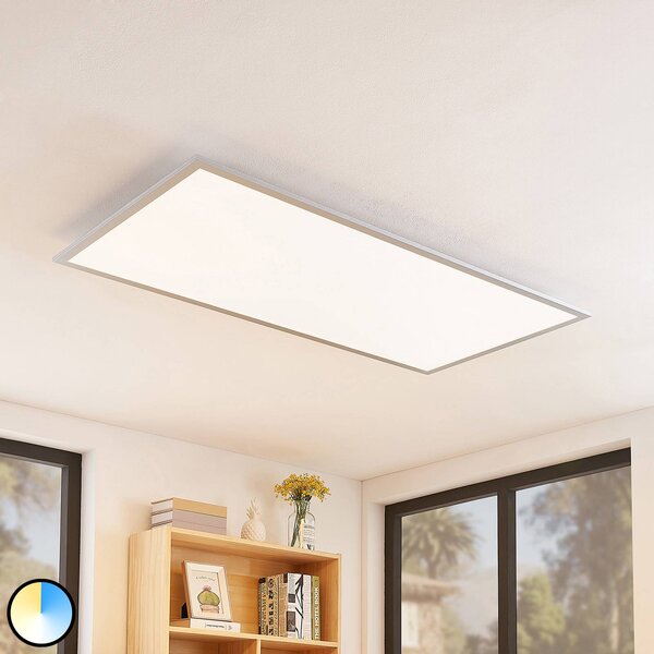 Lindby Zento LED panel diaľkové, stmievateľný, Hliník / sivá / zinok, Kuchyňa, Plast, Moderný, Stropné svetlo