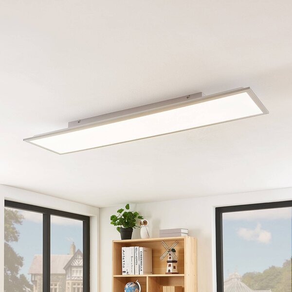 Lindby LED panel Stenley, 4 000 K, 120 cm x 30 cm, strieborná/biela, Biela / opálová, Kuchyňa, Plast, Moderný, Stropné svetlo