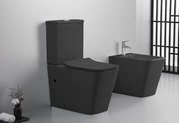 CERANO - WC kombi Forte, Rimless + Slim / UF sedátko - spodný / zadný odpad - čierna matná - 64x36 cm