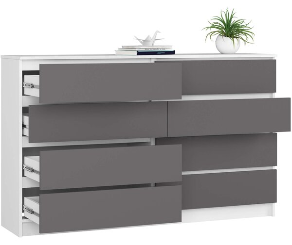 Ak furniture Komoda Kuba 160 cm 8 zásuviek biela/grafit