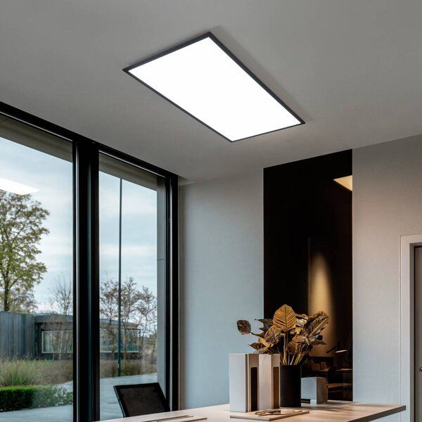 Lindby LED panel Nelios, 120 x 60 cm, čierny, kov, Čierna, Kuchyňa, Hliník, Moderný, Stropné svetlo