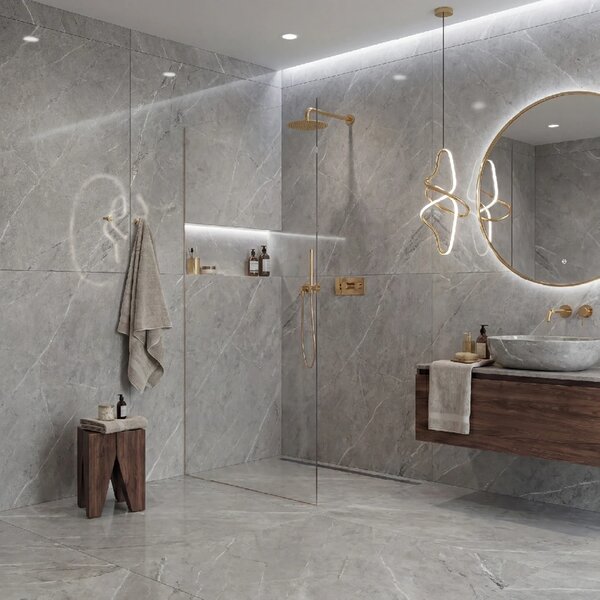 CERANO - Sprchová zástena Walk-in Crystal Ľ/P - 8 mm - bezvzperový systém - zlatá, transparentné sklo - 60x200 cm