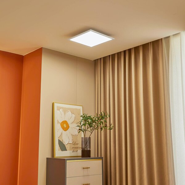 Lindby LED panel Lamin, biely, 40 cm, stmievateľný, diaľkové ovládanie, Biela / opálová, Obývacia izba / jedáleň, Moderný, Stropné svetlo