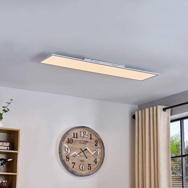 Lindby LED panel Lamin, biely, 120 cm, stmievateľný, diaľkové ovládanie, Biela / opálová, Obývacia izba / jedáleň, Moderný, Stropné svetlo