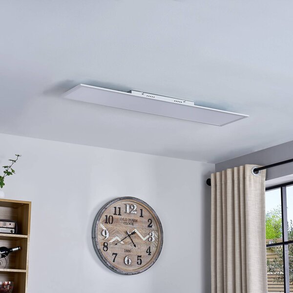 Lindby LED panel Lamin, biely, 120 cm, stmievateľný, diaľkové ovládanie, Biela / opálová, Obývacia izba / jedáleň, Moderný, Stropné svetlo