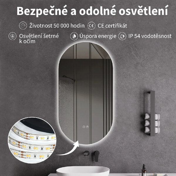 CERANO - Kúpeľňové LED zrkadlo Luno - 40x60 cm