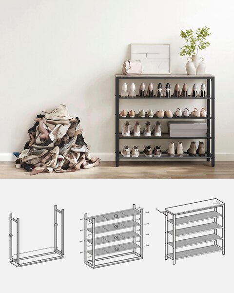 REGÁL NA TOPÁNKY, čierna, sivobéžová, 100/92,5/30 cm Boxxx - Online Only drobný nábytok, Online Only
