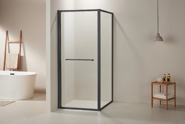 CERANO - Sprchovací kút Versaro L/P - 6 mm - čierna matná, transparentné sklo - 80x80 cm - zasúvacia