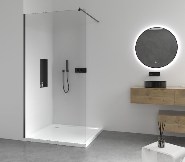 CERANO - Sprchová zástena Walk-in Onyx Round Ľ/P - 6 mm - čierna matná, transparentné sklo - 90x190 cm