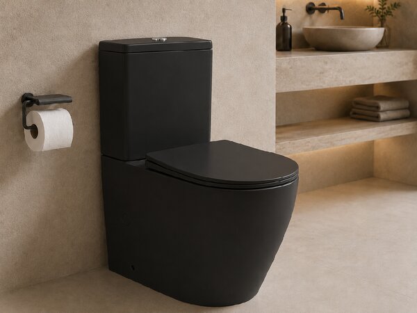 CERANO - WC kombi Cesso, Vortex + Slim / UF sedátko - spodný / zadný odpad - čierna matná - 61,8x38 cm