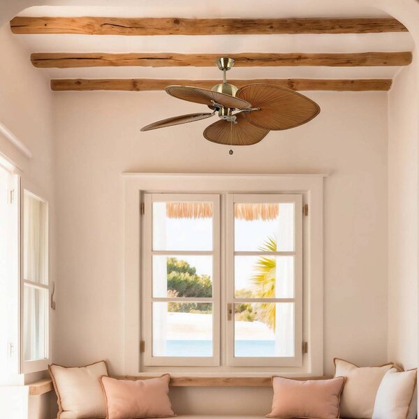 FARO BARCELONA Stropný ventilátor Cuba L, Ø 132 cm, štvorlopatkový, starozlatý, Mosadz / zlato, Obývacia izba / jedáleň, Plast