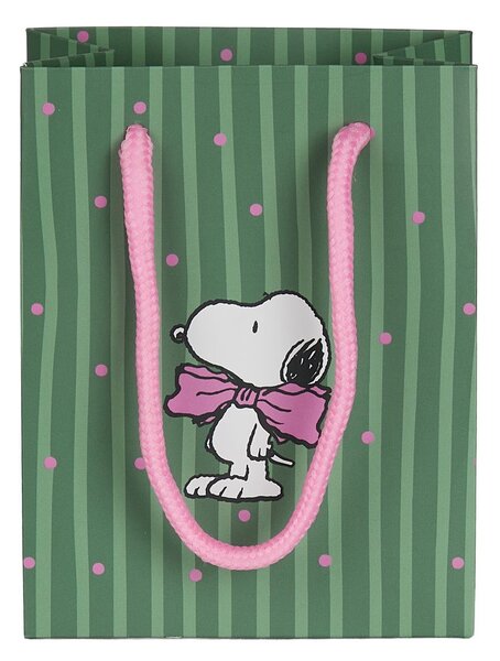 PEANUTS Darčeková taška malá Snoopy s mašľou - zelená