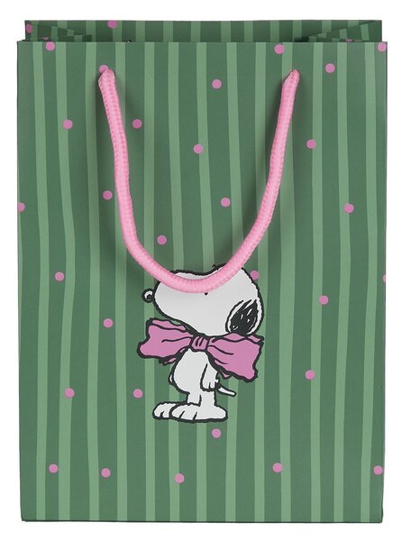PEANUTS Darčeková taška stredná Snoopy s mašľou - zelená