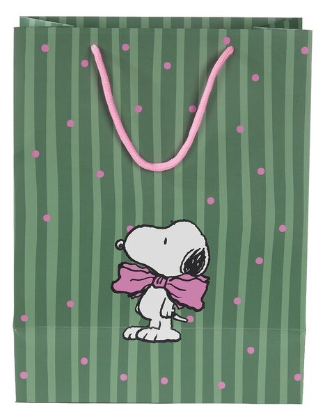 PEANUTS Darčeková taška veľká Snoopy s mašľou - zelená
