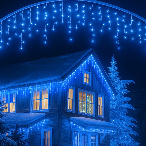 Vianočné svetielka LED záclona FLASH modrá 300 LED