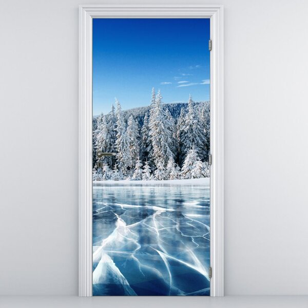Fototapeta na dvere - Zamrznuté jazero a zasnežené stromy (95x205cm)