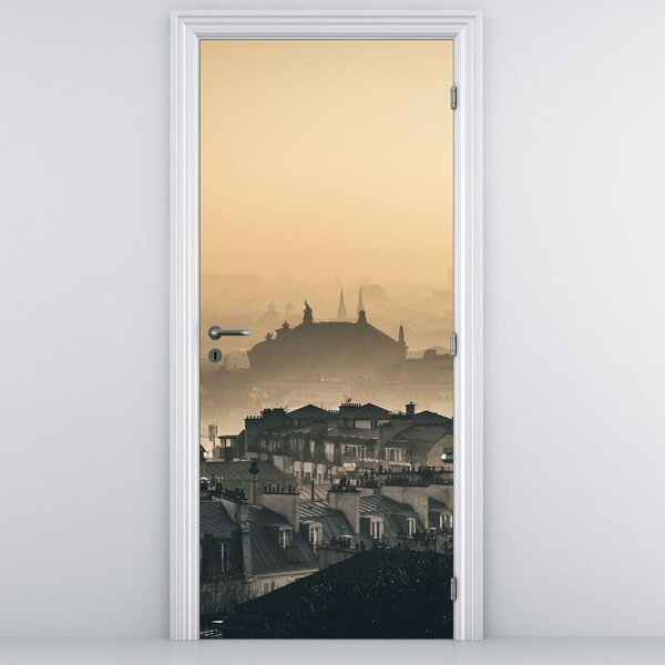 Fototapeta na dvere - Mesto pod hmlou (95x205cm)
