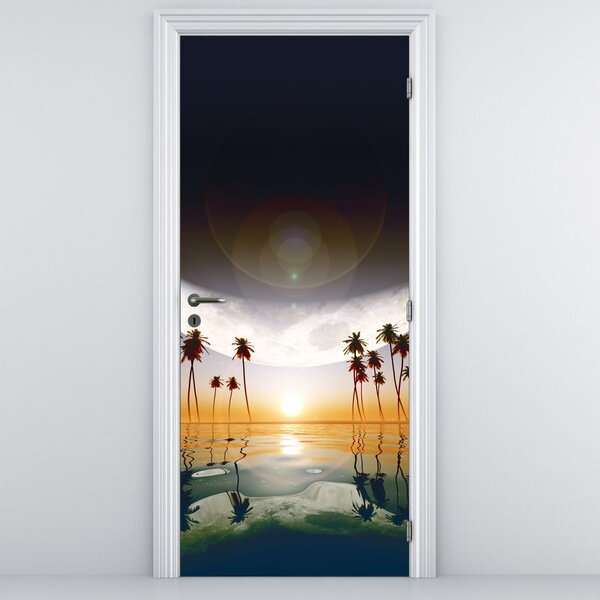 Fototapeta na dvere - Mesiac nad palmami (95x205cm)