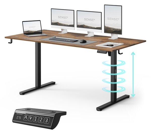 SENSE7 NOJO Light, výškovo nastaviteľný písací stôl, elektrický, s pamäťovou funkciou, ergonomický, tmavohnedý rám stola